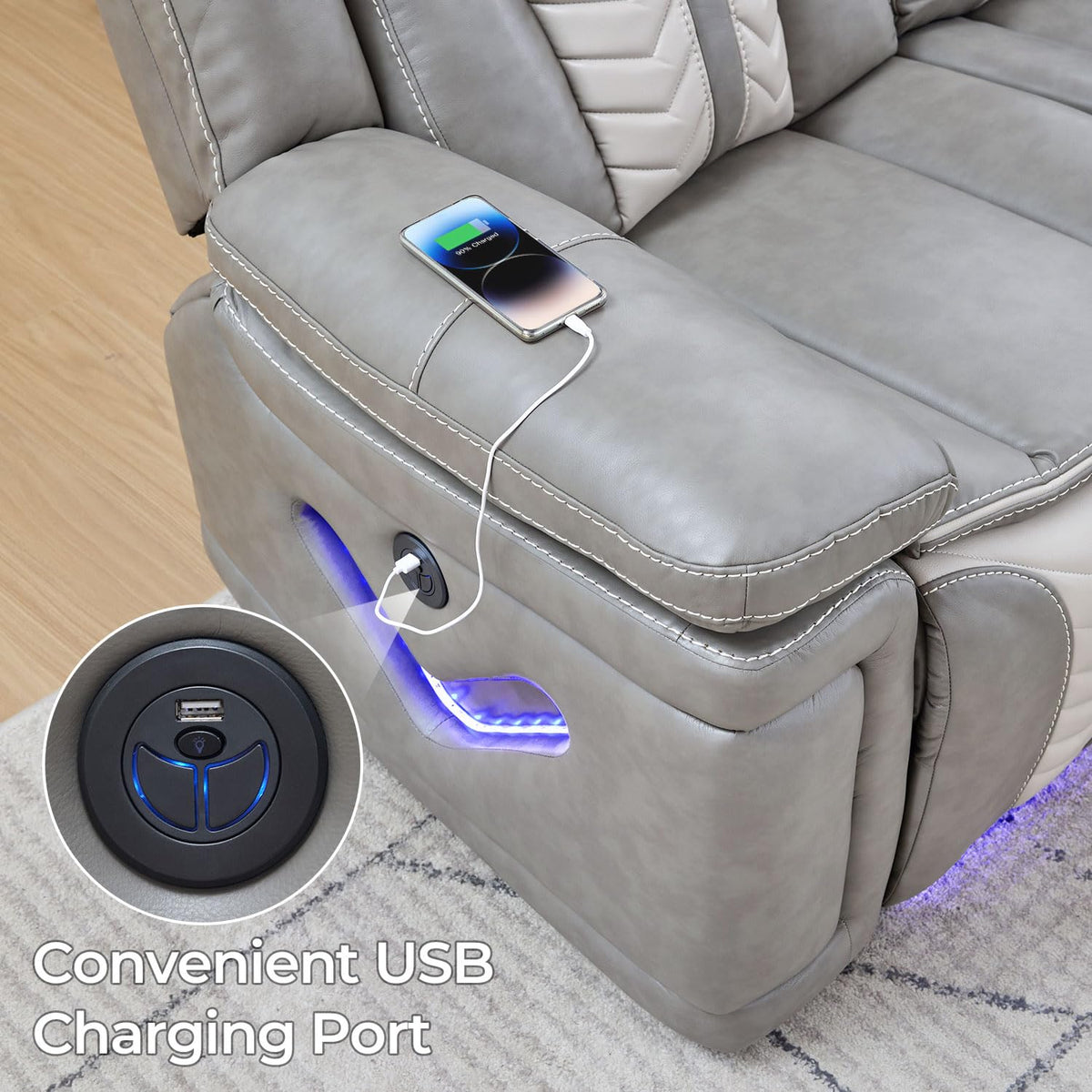 Power Electric Recliner Sofa Set with Bass Speakers, 2 Pieces Reclining Couch and Loveseat Sets with Wireless