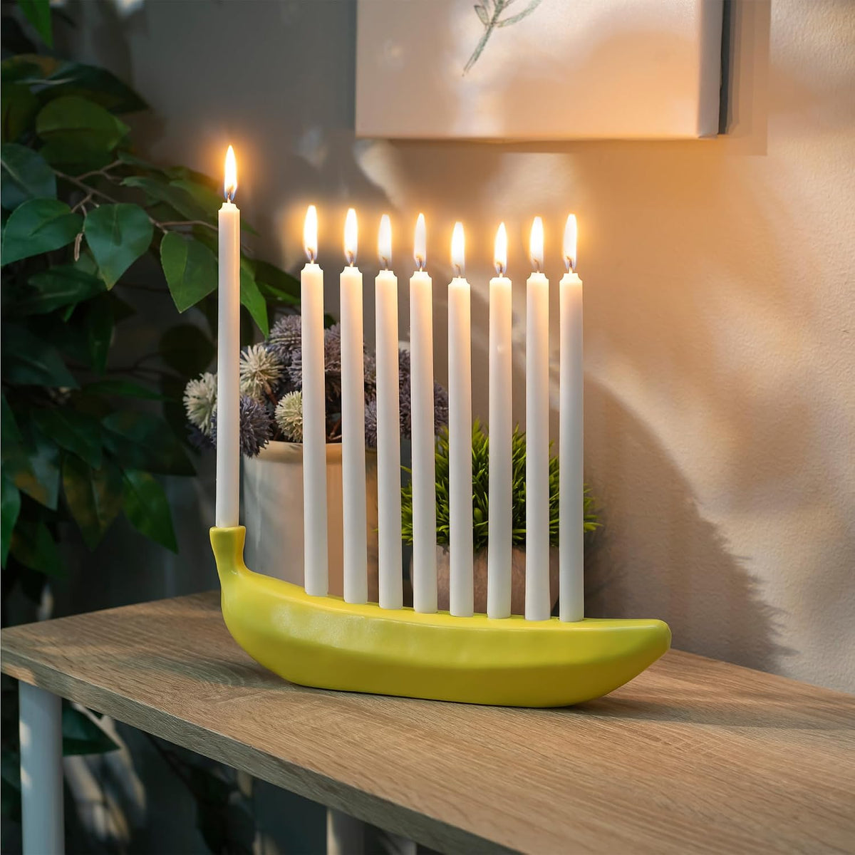 Novelty Ceramic BanorahTM - for Hanukkah, Chanukah Candle Holder - Fun, Banana Themed