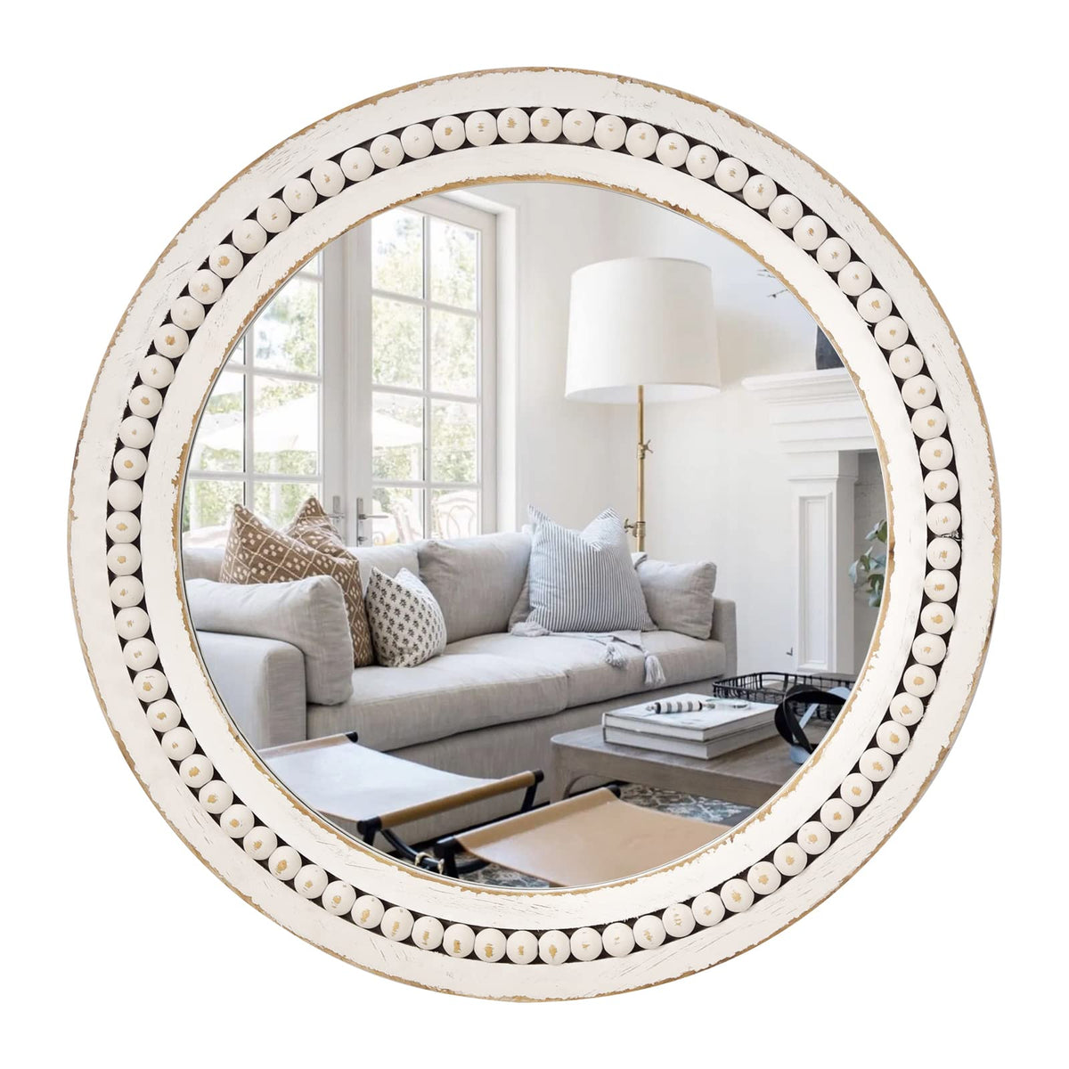 Round Wall Mirror 24" Wood Circle Bathroom Boho Decor Mirrors