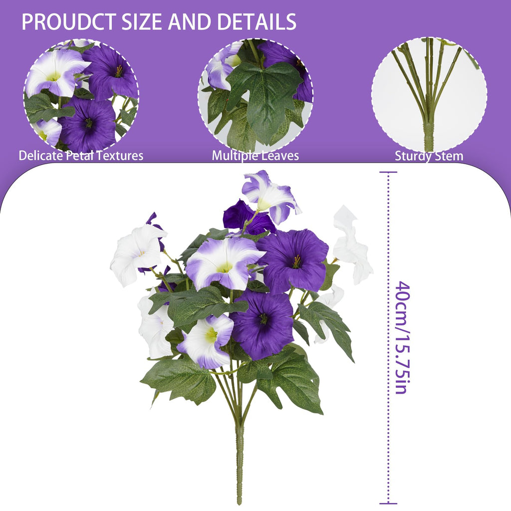 Artificial Flowers for Outdoors, Faux Petunias Spring Summer Decoration, Fake Flowers Plants UV Resistant Look Real