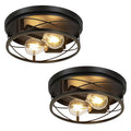 Farmhouse Ceiling Light, Black 2-Light Hallway Flush Mount Ceiling Lights, Round Metal Lighting Fixtures Ceiling