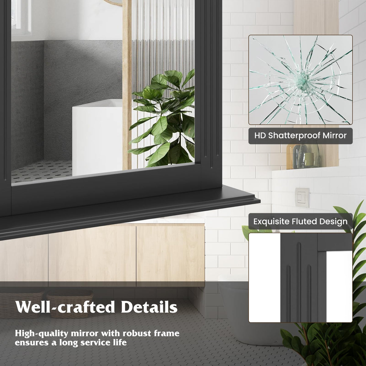 Bathroom Mirror with Shelf, Rectangle Over Sink Mirror