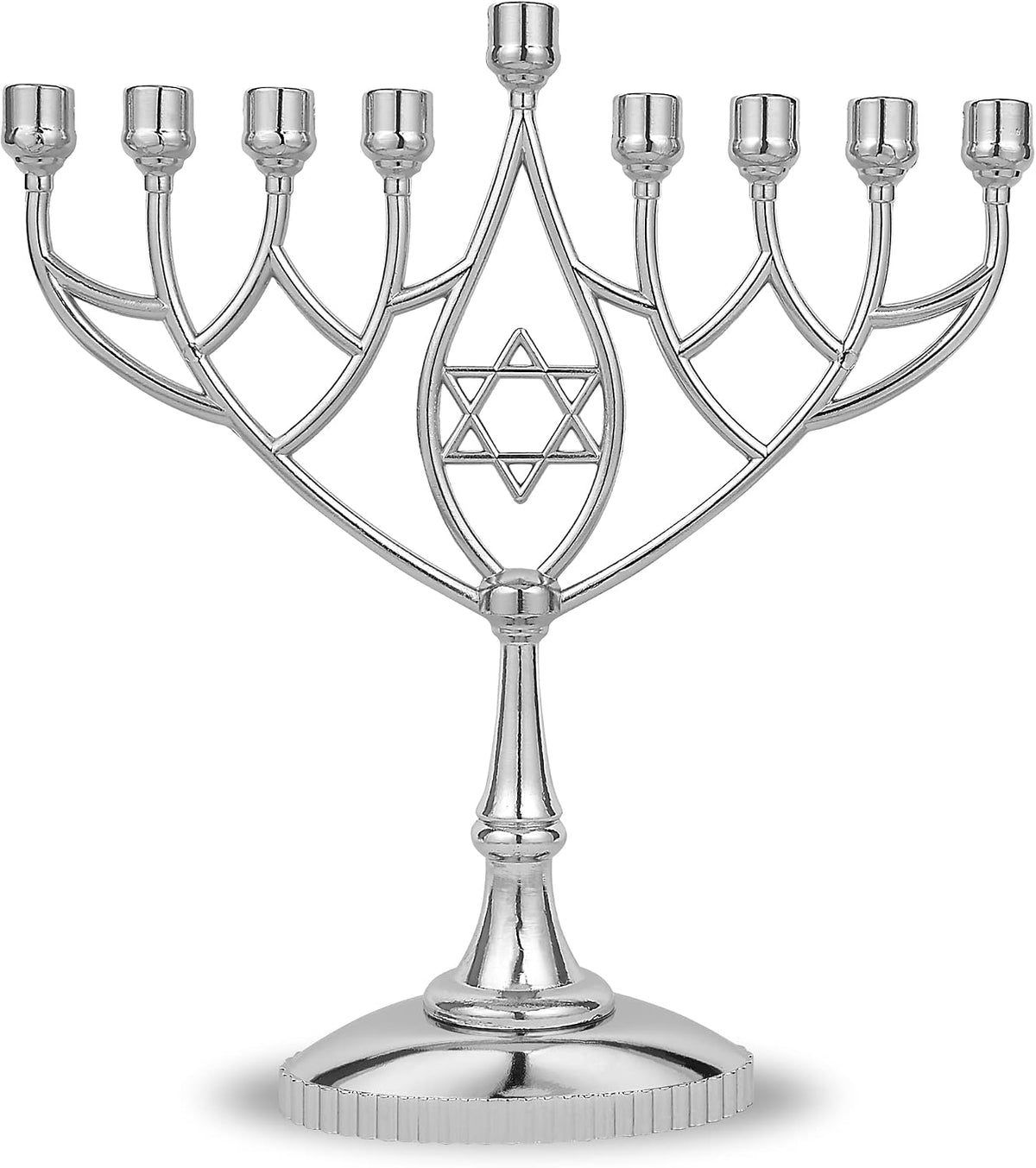 Traditional Classic Geometric Hanukkah 9" Silver Plated Chanukah Candle Minorah Fits Standard Hanukah Candles
