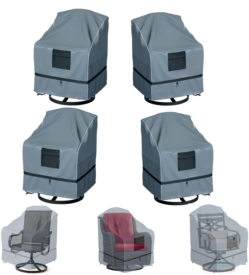 Outdoor Swivel Lounge Chair Cover 4 Pack, Waterproof Heavy Duty, (29 W x 31 D x 38.5 H inches), Gray
