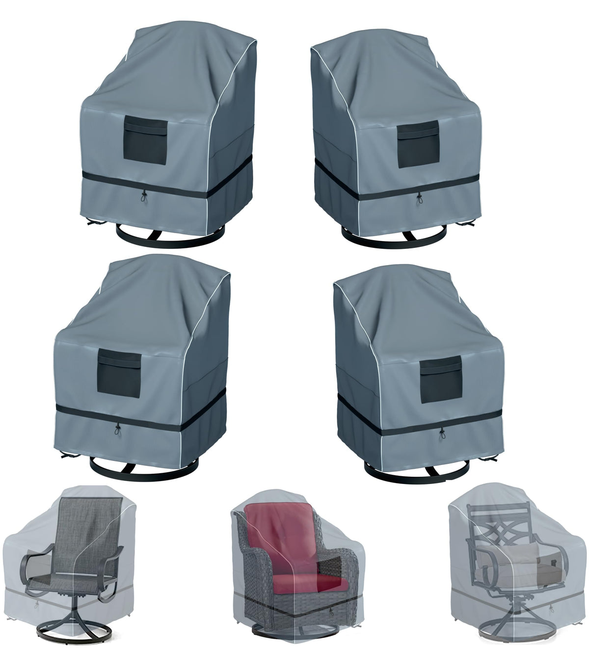Outdoor Swivel Lounge Chair Cover 4 Pack, Waterproof Heavy Duty, (29 W x 31 D x 38.5 H inches), Gray