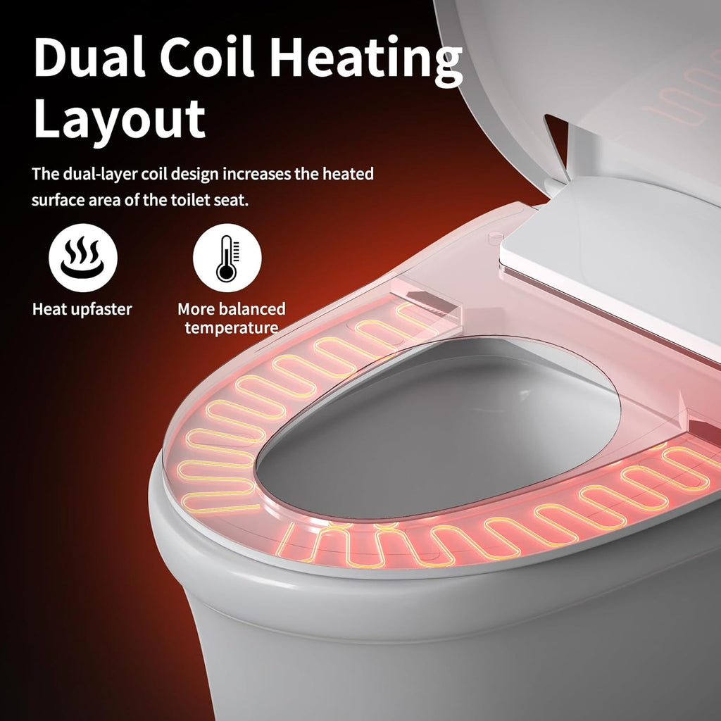 Elongated Electric Bidet Toilet Seat with Warm Water, Air Dryer, Heated Seat, Night Light, Remote Control, Self-Cleaning Nozzle, Instant Hot Water