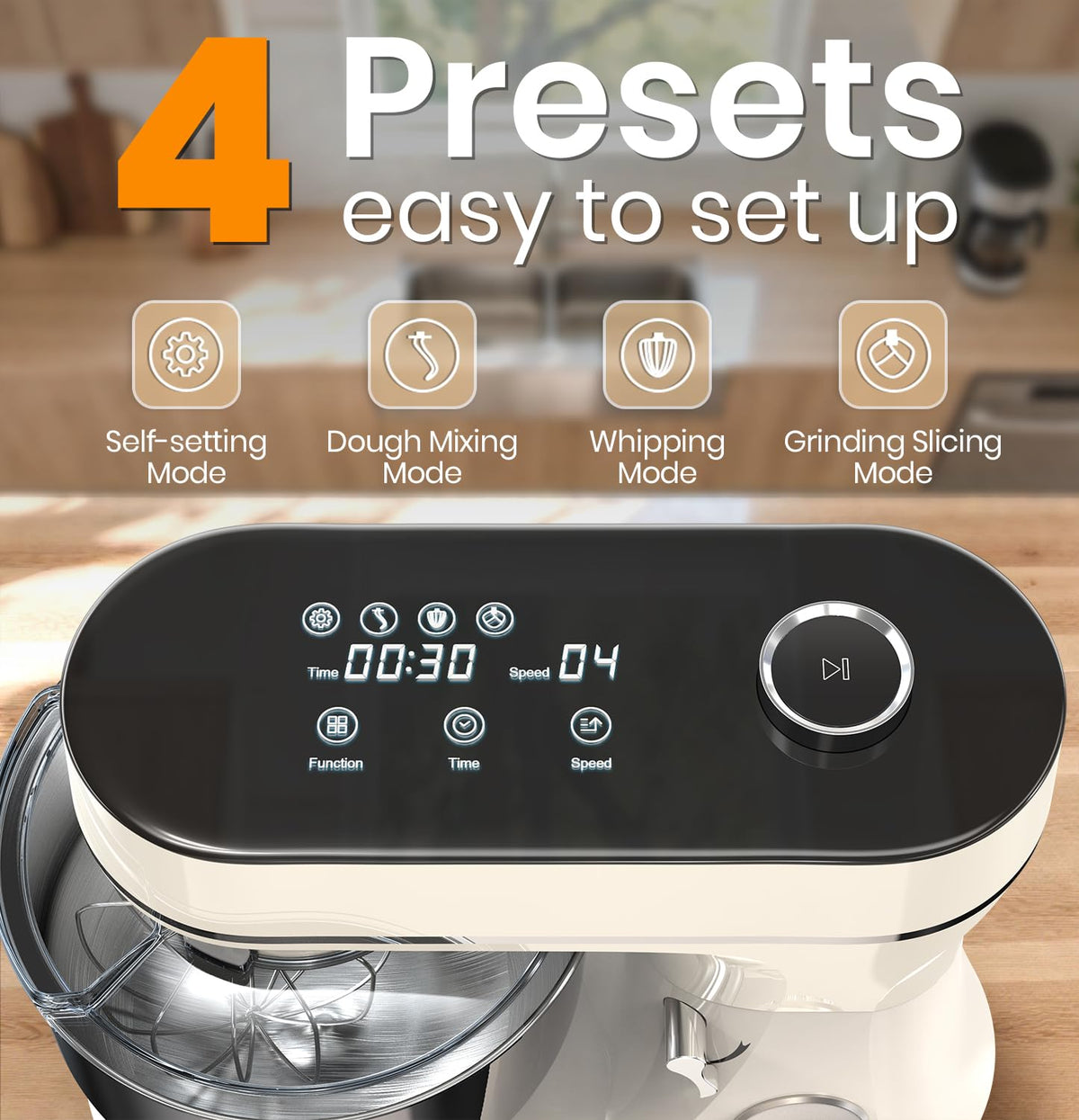 Stand Mixer 6QT Kitchen Mixer with LED Smart Touchscreen, 11-Speed Tilt-Head Mixer with Timer, 4 Preset Menus