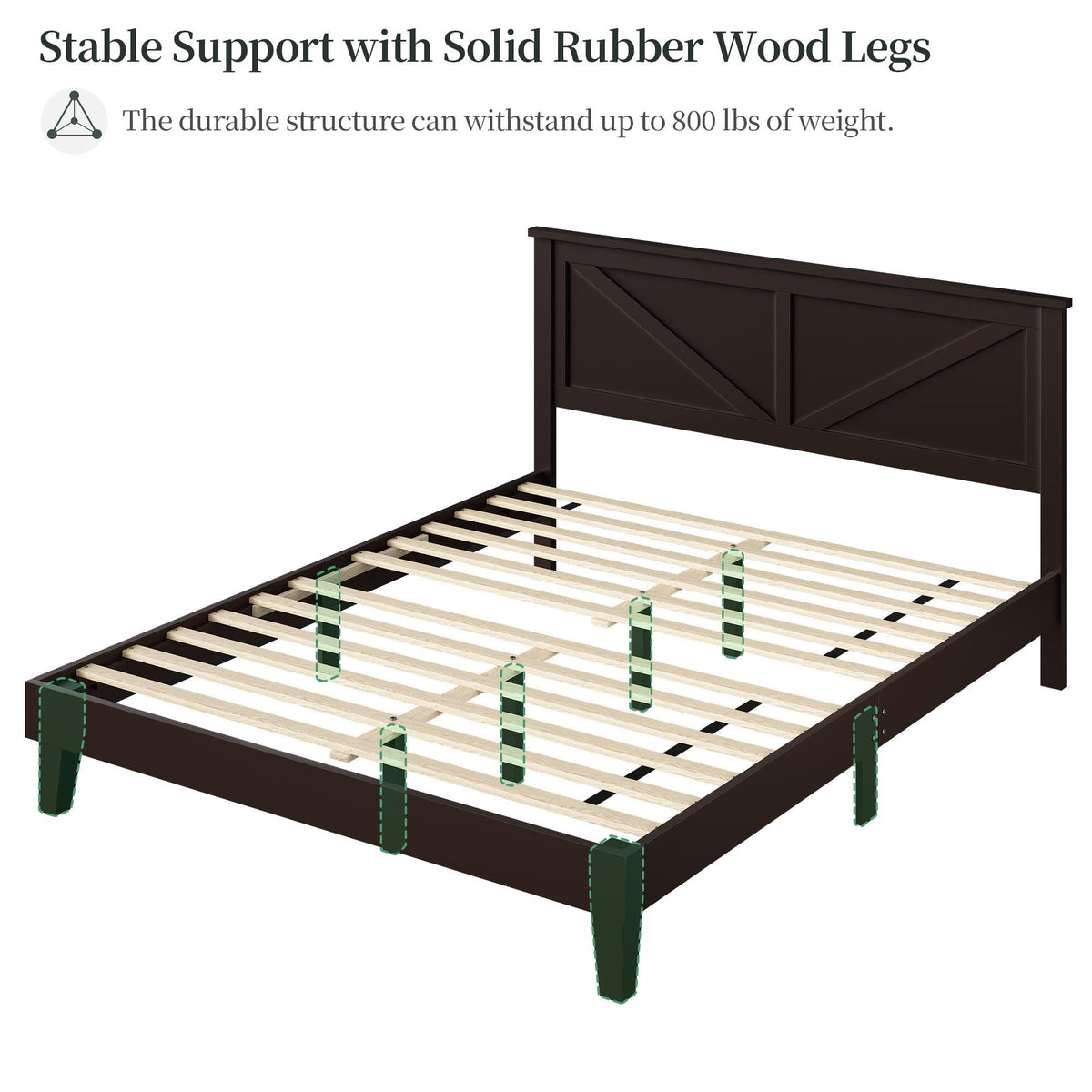 Platform Wood Bed Frame, Farmhouse Headboard, Espresso