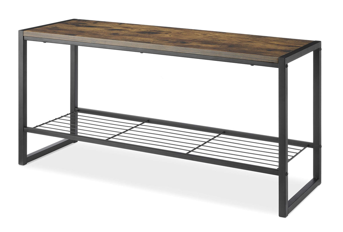 Entryway Bench, 35.5 Inch Modern Industrial Shoe Bench with Storage Shelf, Wood and Metal Shoe Rack Bench Seat