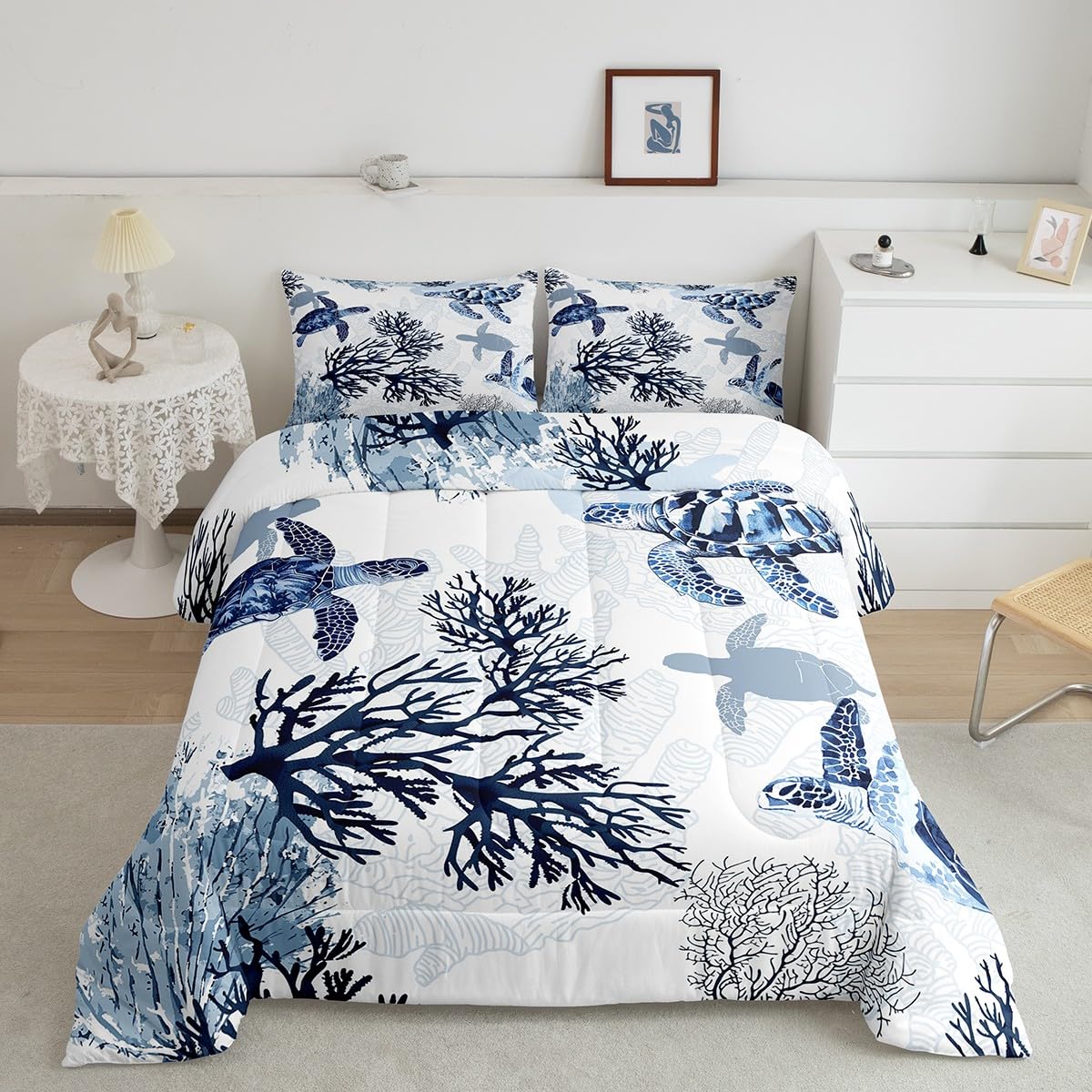 Hawaiian Turtle Bedding Set Retro Sea Turtle Comforter