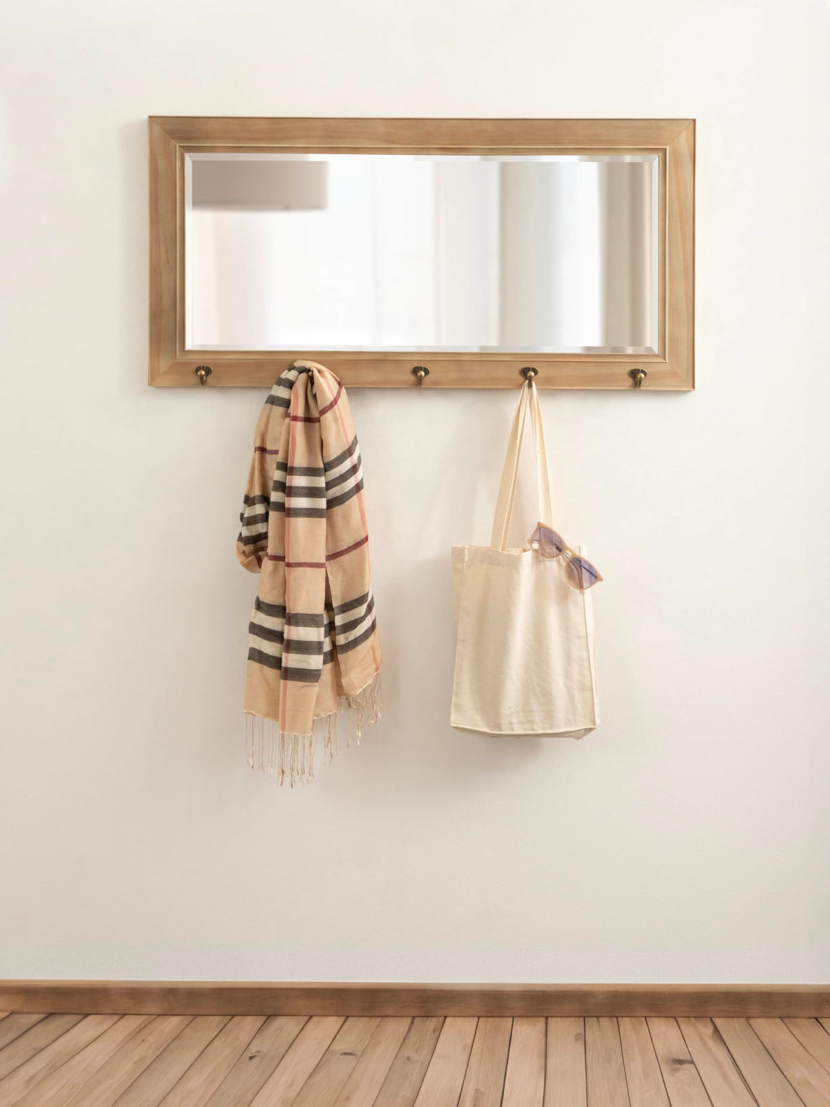 Pub Mirror with 5 Metal Hooks, Rustic Gray