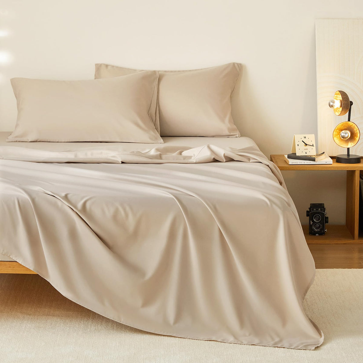 Striped Comforter Set with Sheets, Ticking Stripe Vertical Pinstripe Neutral Farmhouse Pattern Printed, 7 Pieces Bed