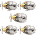 Keyed Alike Door Knobs with Lock and Key, Exterior Door Locks, Flat Ball Knob Style, Brushed Nickel, 5 Pack