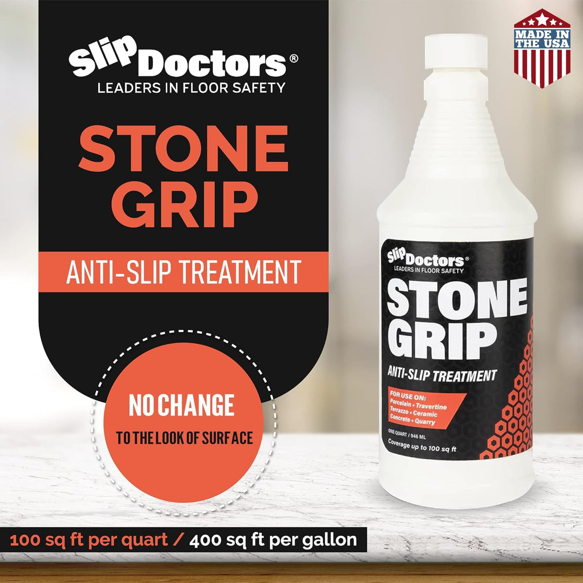Grip Industrial (Gallon) Non-Slip Floor Treatment for Tile and Stone to Prevent Slippery Floors. Indoor/Outdoor