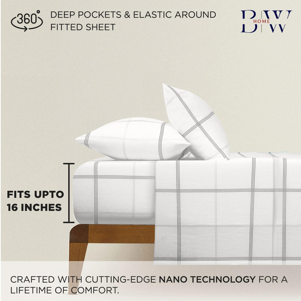 Printed Flannel Sheet Set, 100% Natural Cotton, Soft, Warm & Deep Pocket, Advanced Nano-Tech Making it Resistance to