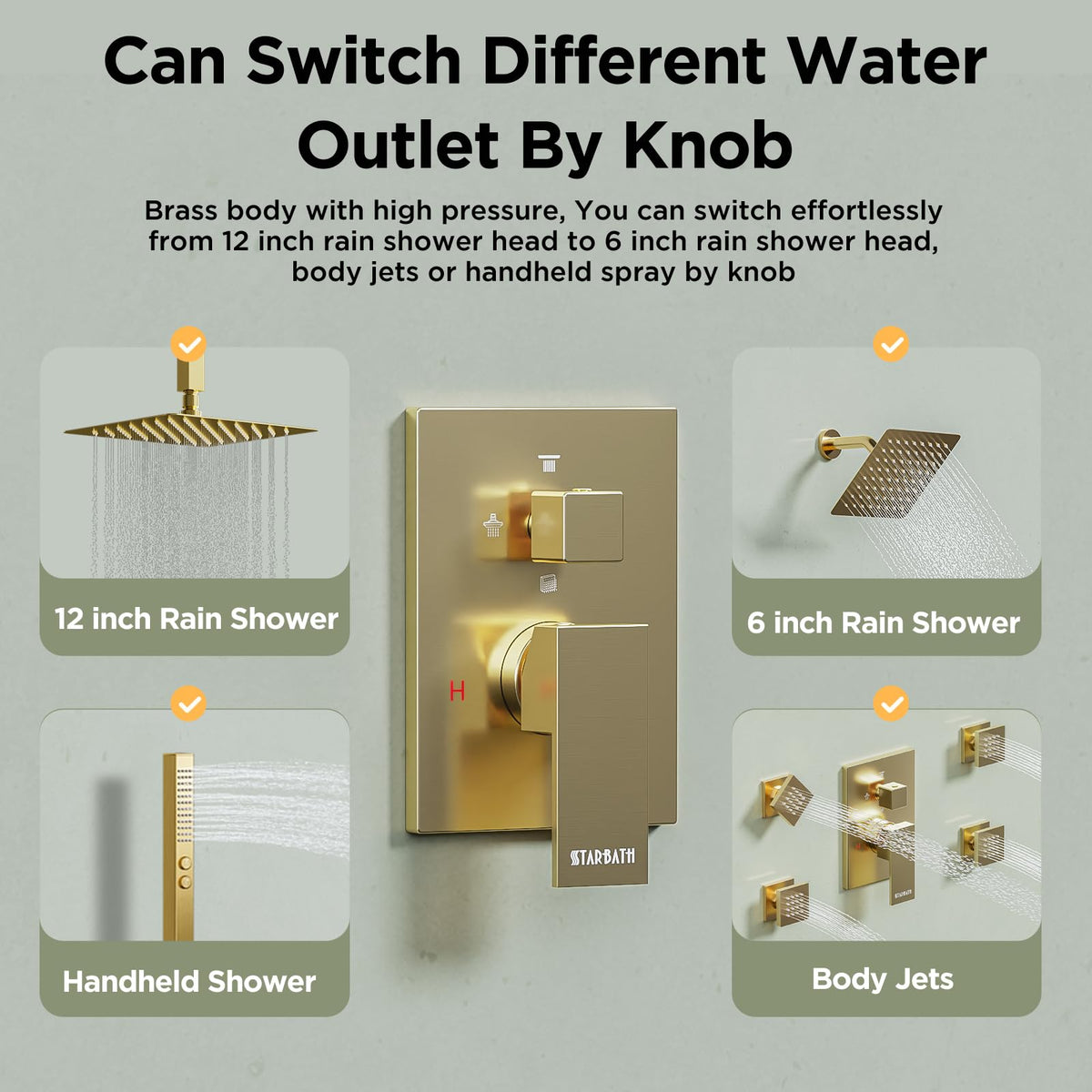 Shower System with 4 Body Spray Jets, 4 Way 12 + 6"Rainfall Shower Head with Handheld Combo, Ceiling Mounted Shower