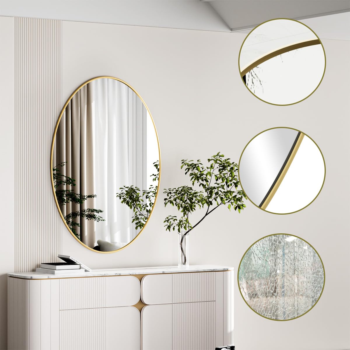 Gold Oval Bathroom Mirror, 24"x32" Oval Mirror for Wall