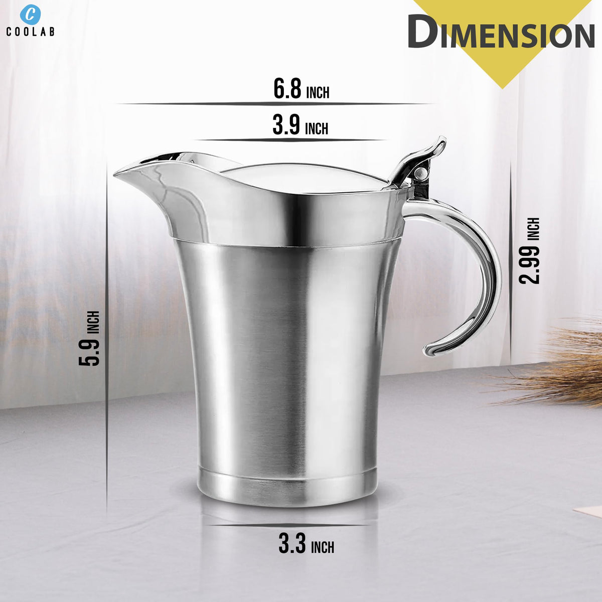 Stainless Steel Gravy Boat with Lid - Double Insulated Gravy Pitcher for Hot & Cold Sauces - Elegant Sauce Boat
