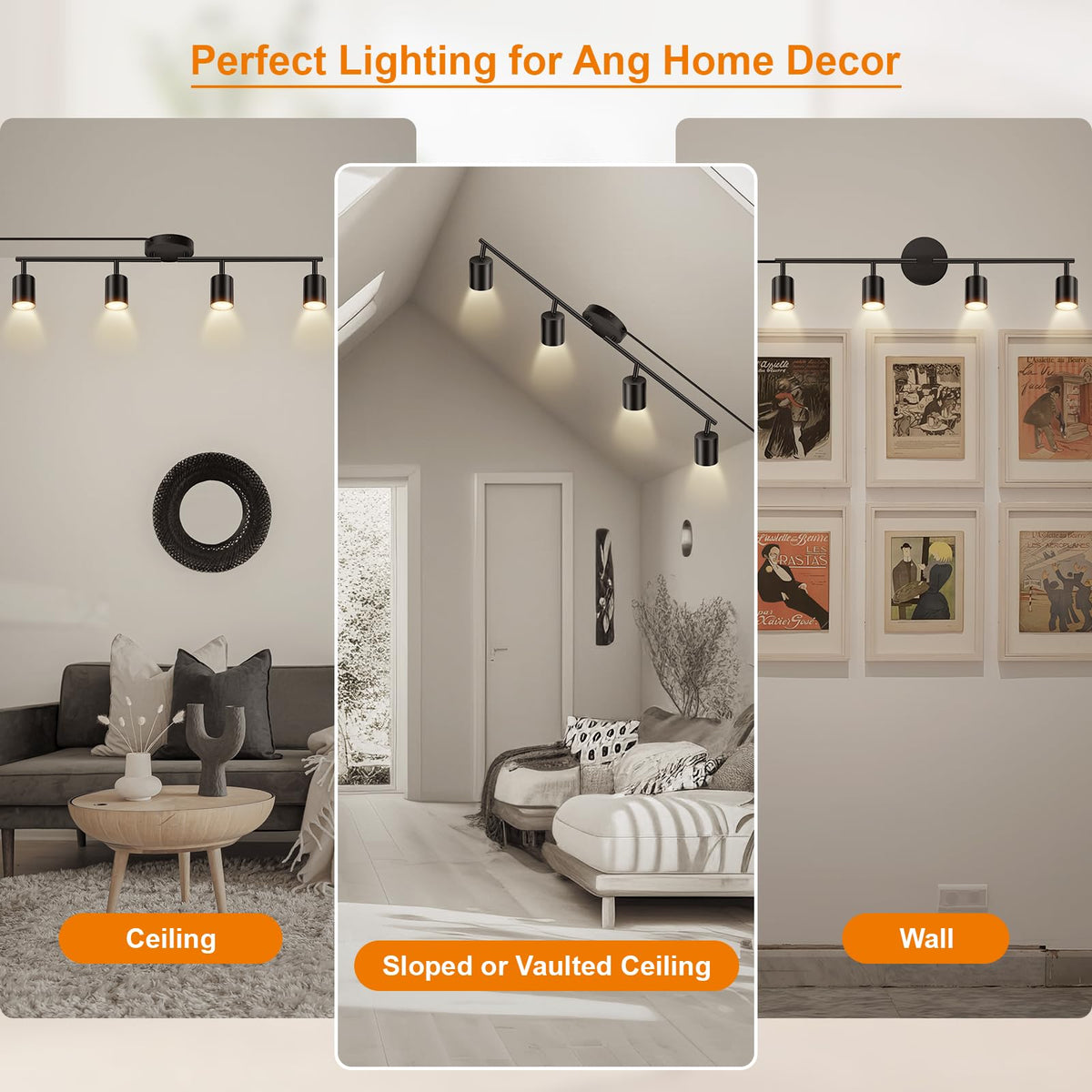 Plug in Track Lighting LED, Track Lighting Fixtures Ceiling, Black 4-Light Kitchen Light Kit, Plug in Wall Light