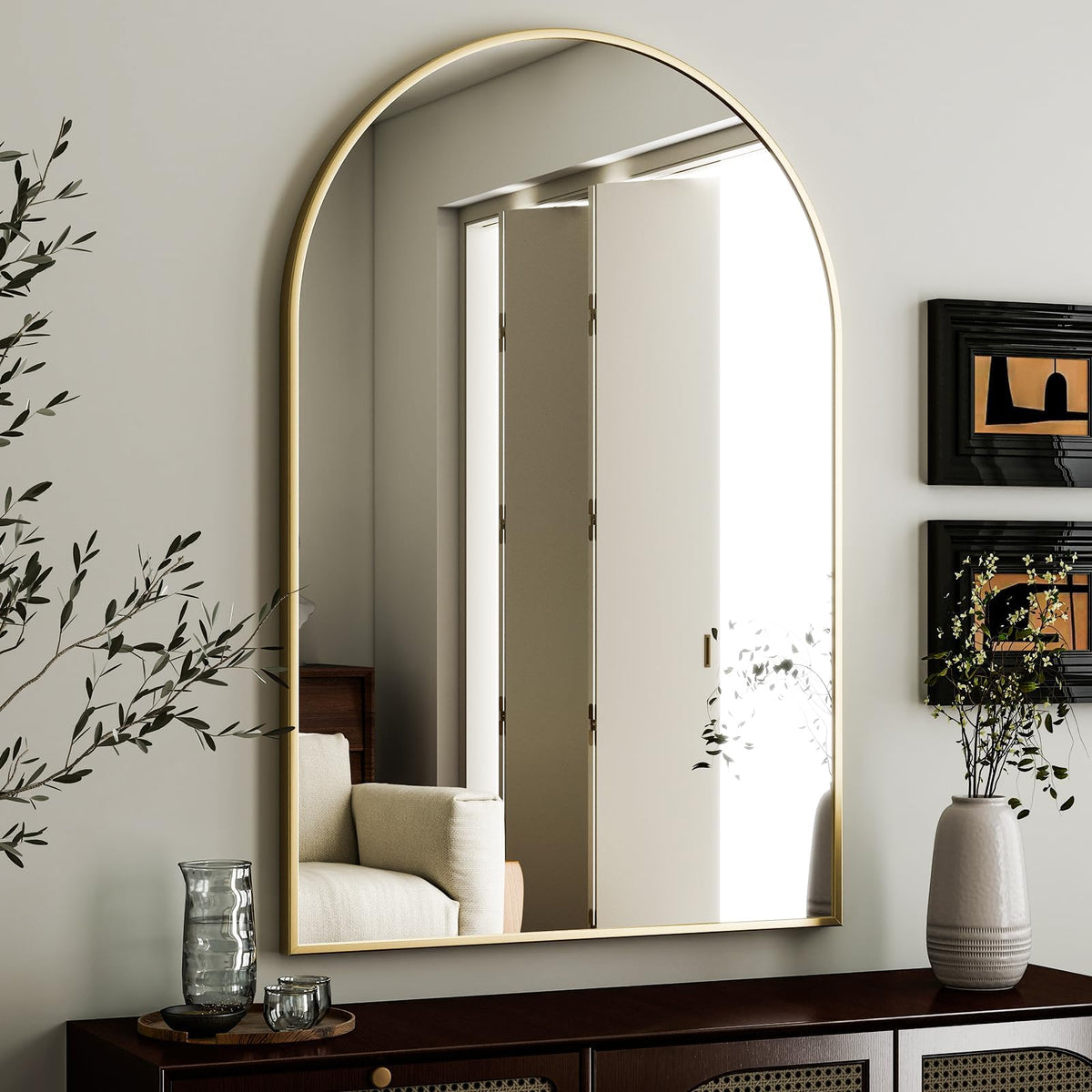 Arched Wall Mirror 24"x36" Gold Metal Frame Vanity Mirrors