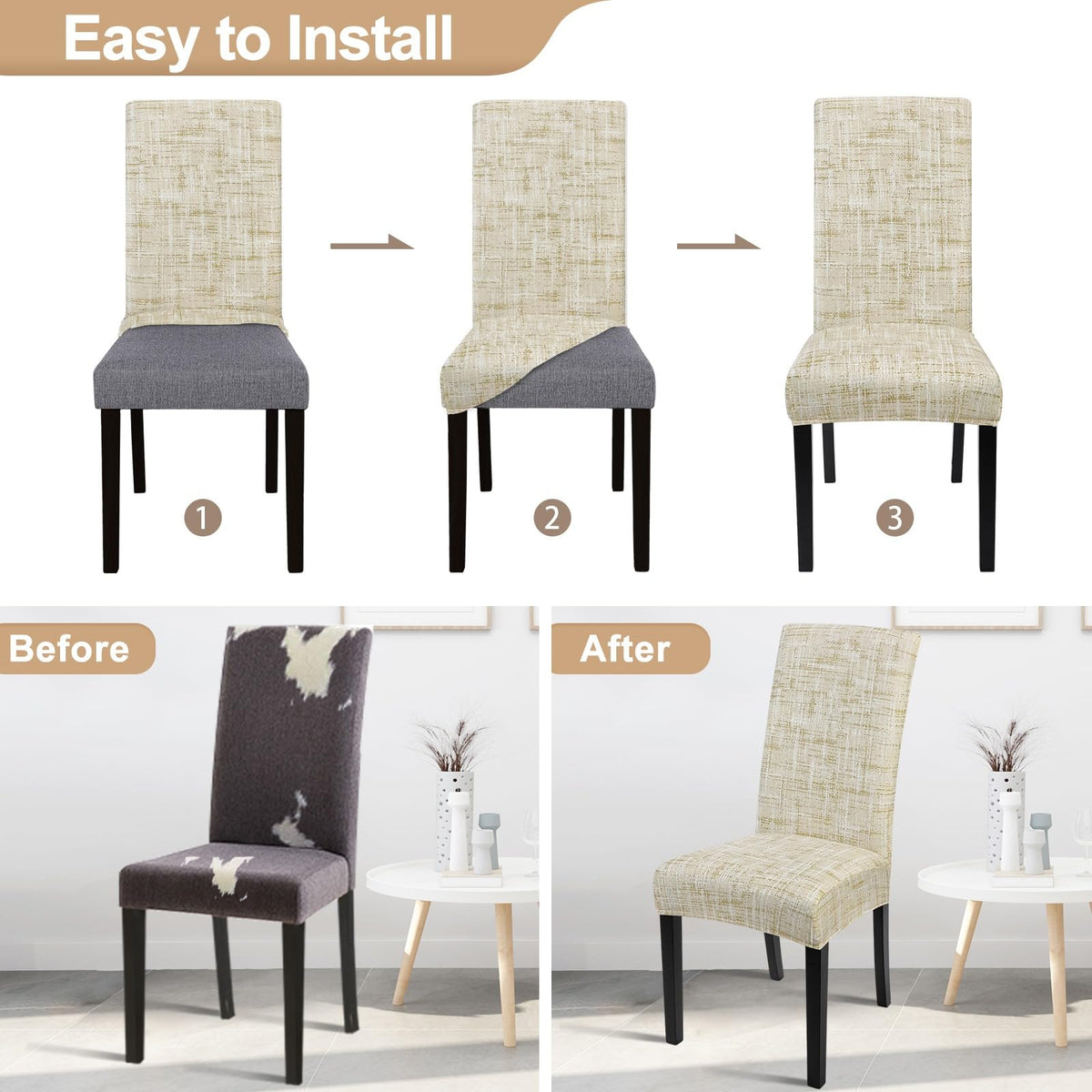 Dining Room Chair Covers Set of 6, Stretch Printed Parsons Chair Slipcovers Removable Washable Kitchen Chair