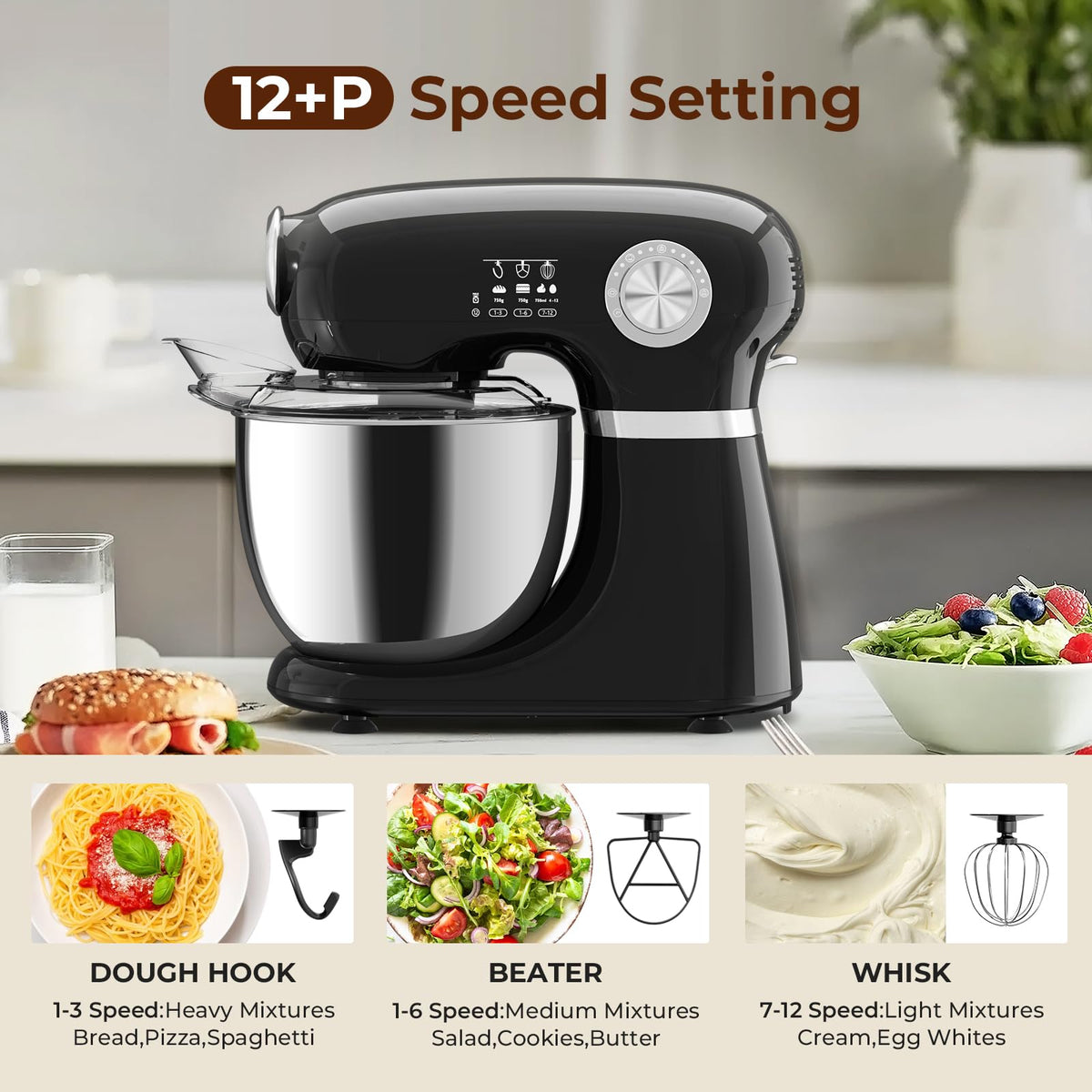 5.3 Quart Electric Stand Mixer With 12 Speed, Low Noise