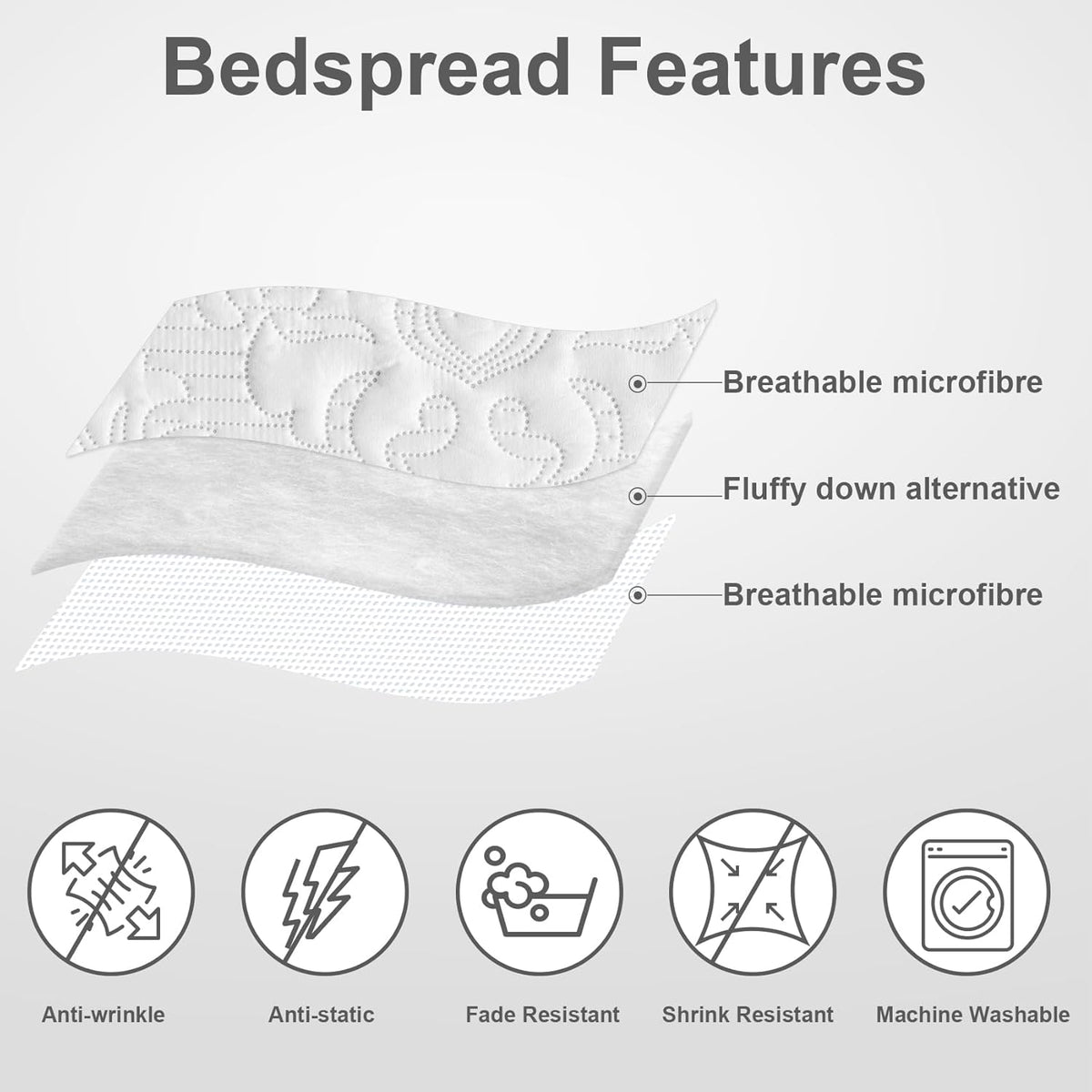 White Quilt - Ultrasonic Summer Bedspread, Soft Lightweight Coverlet Bedding Set, 3 Pieces (1 Quilt, 2 Pillowcases)