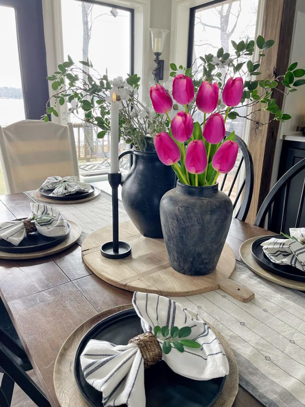 6PCS 23" Fake Tulip Flowers Artificial Fuchsia Tulips Long Stem Faux Flower, Silk Flower Décor for Floral