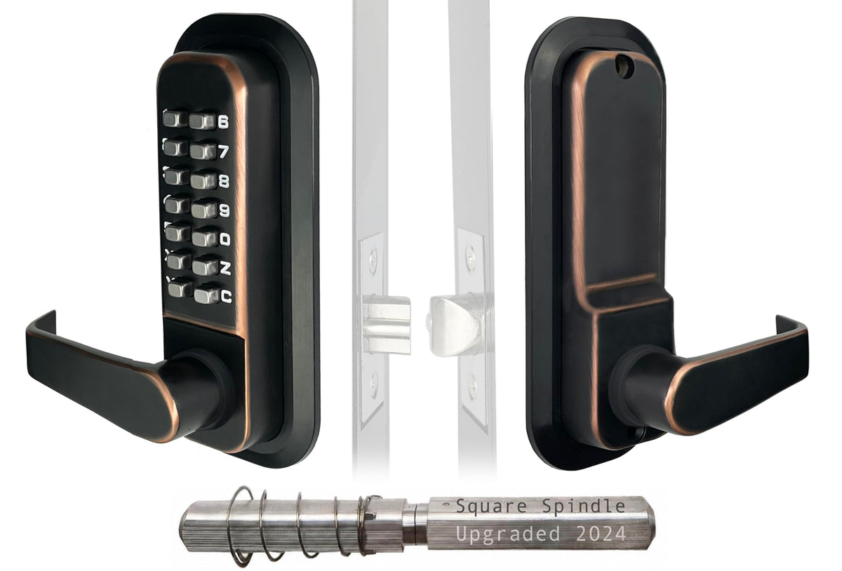 Single-Sided Keyless Entry Door Lock, Lever Handle OR Bronze