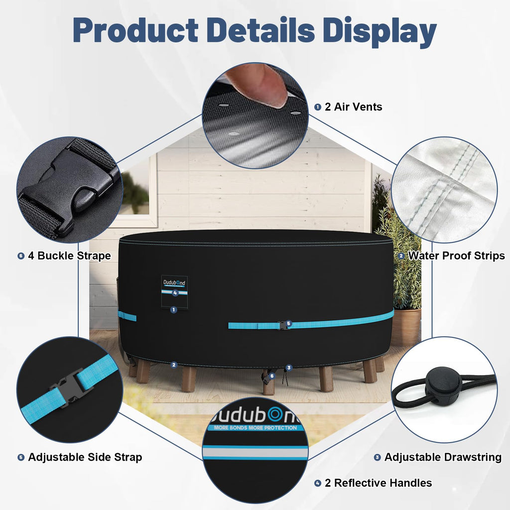 Round outdoor table cover, Waterproof, 72" D x 28" H
