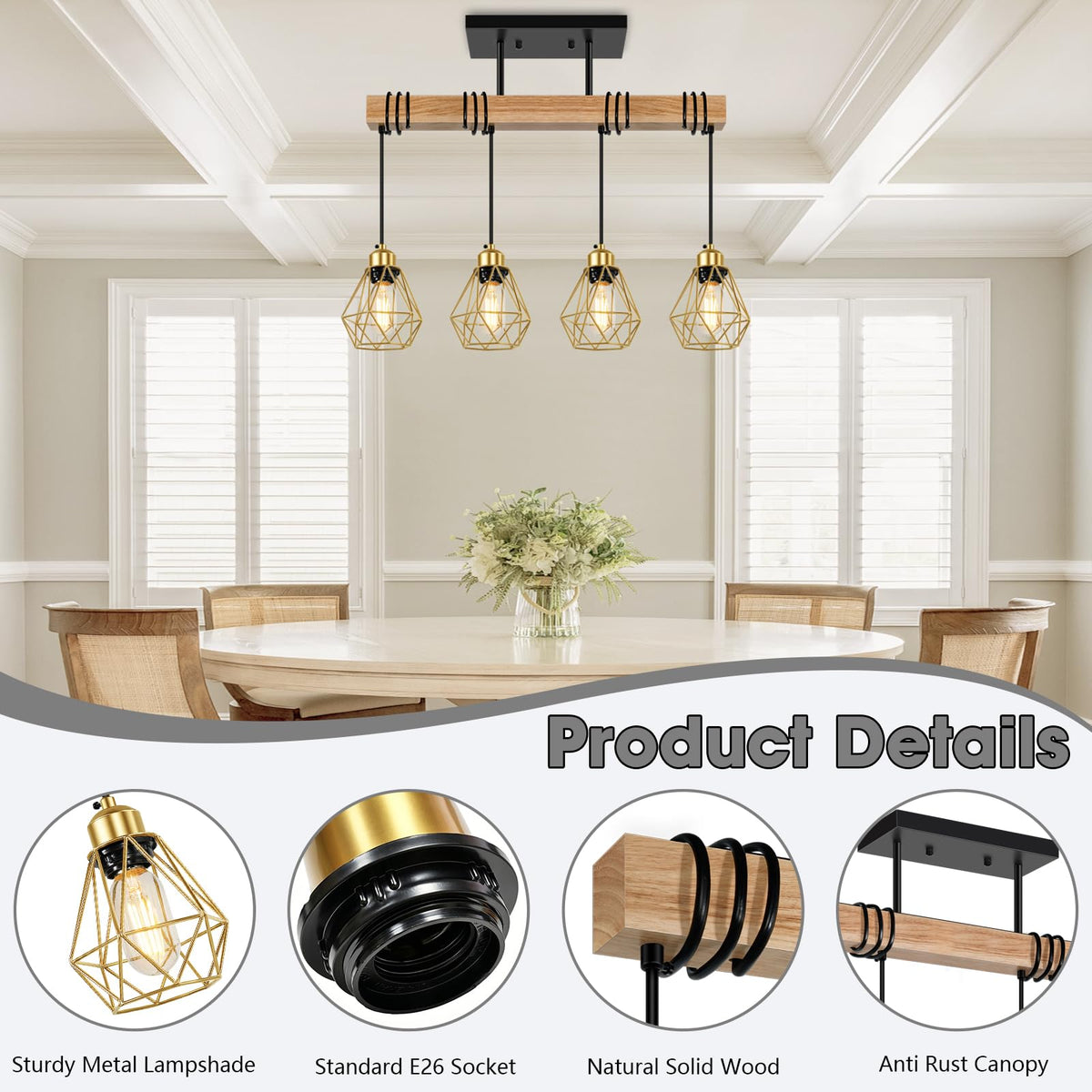 Island Lights, Black and Gold Pendant Light Fixtures, Farmhouse Dining Room Light Fixtures Over Table