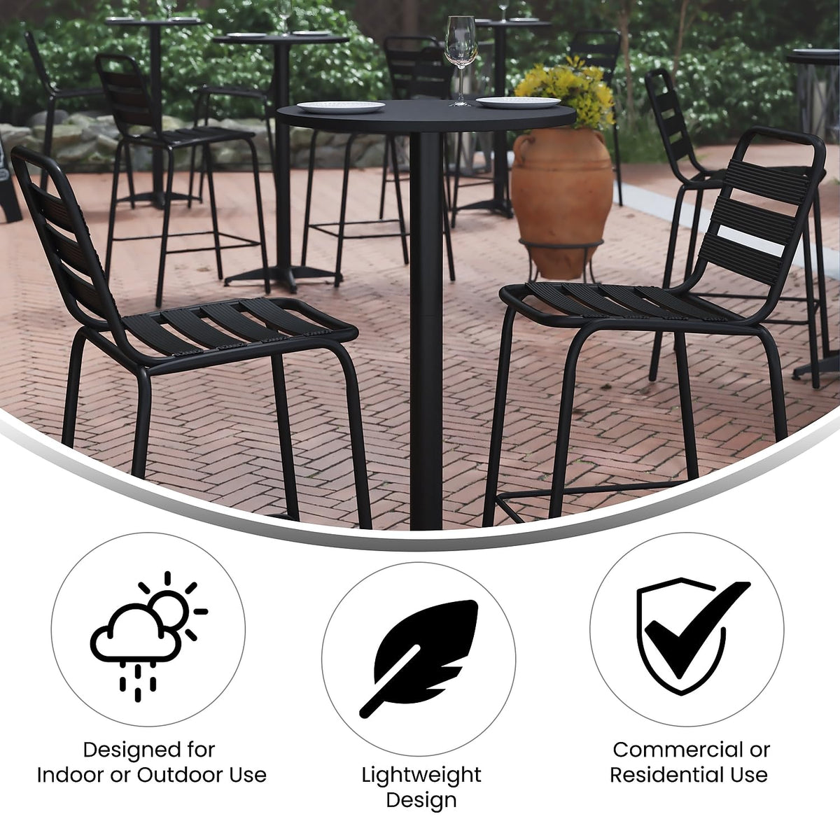 23.25 in Indoor/Outdoor Round Table with Flip-Up Top, Black