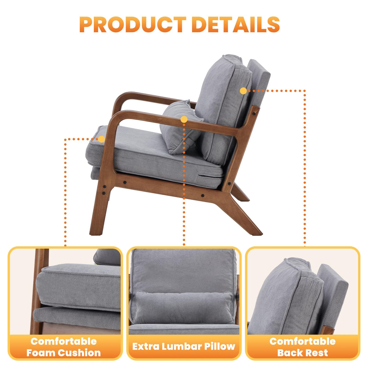 Mid Century Accent Chairs Set of 2, 16'' Seat Height Lounge Chair