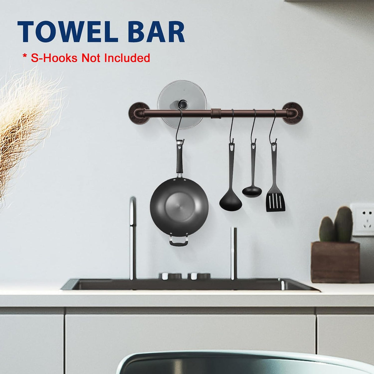 5-Pieces Industrial Pipe Bathroom Hardware Set, Include Towel Bar, Toilet Paper Holder and 3 Robe Hooks, Heavy Duty