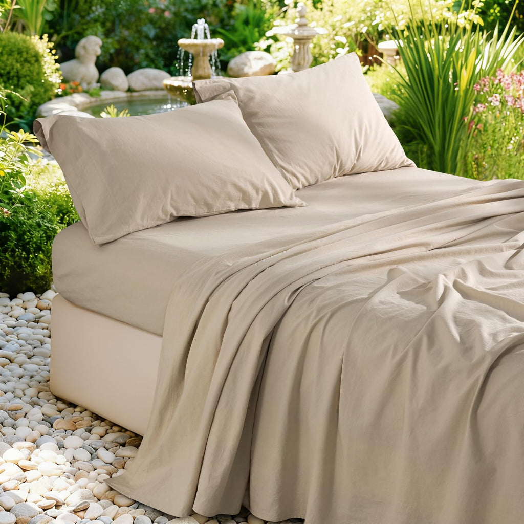 100% French Pure Linen Sheets, Breathable, Soft