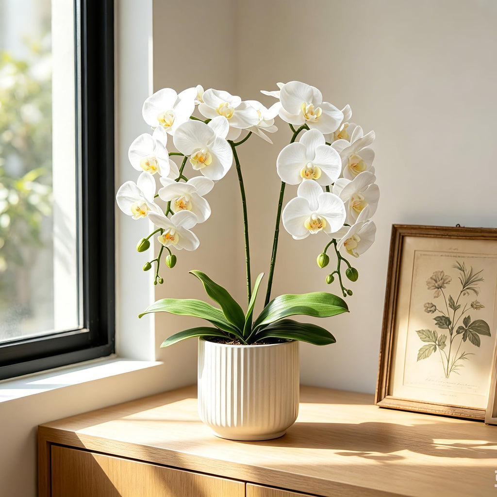38 Inch Artificial Phalaenopsis Branches Real Touch (Not Silk) Orchids Wedding Decoration, Pack of 2 (White)