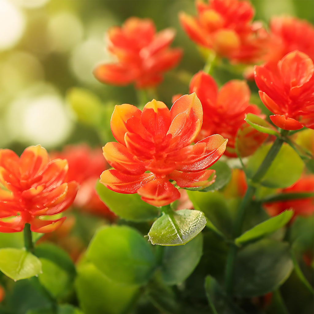24 Pcs Artificial Mums for Outdoors, Fall Flowers (Orange Red)