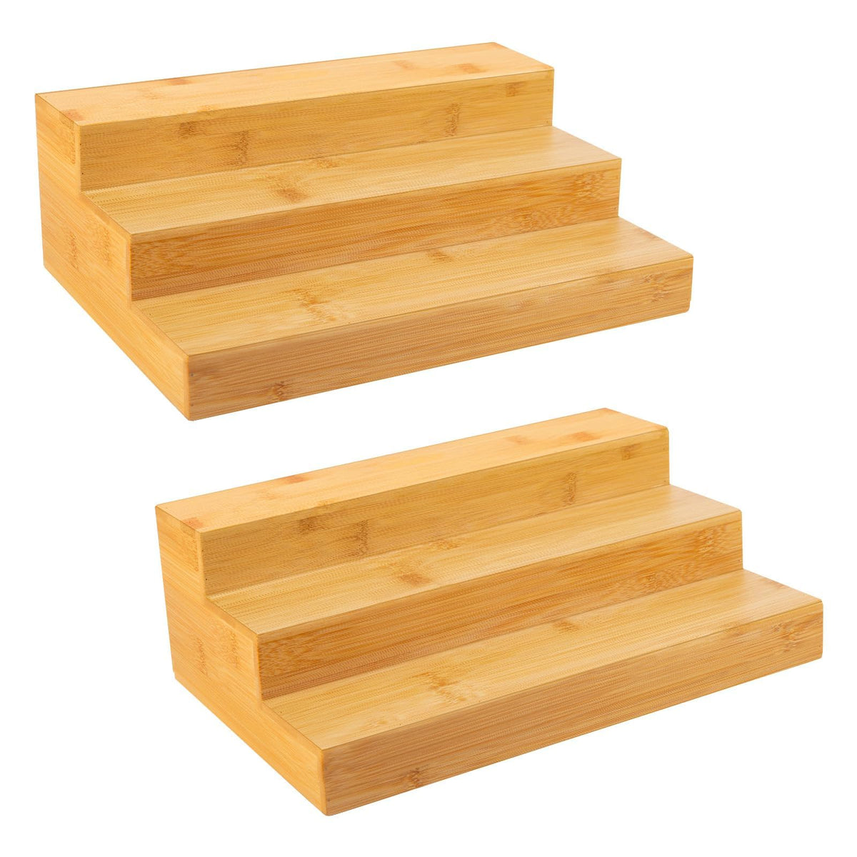 Bamboo Spice Rack Organizer for Cabinet 2 Pack - 3 Tier Countertop Step Shelf, Seasoning Storage Stand Pantry, Spice