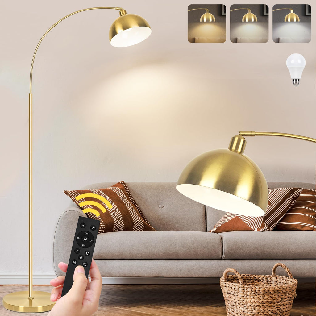 Upgraded Arc Floor Lamps, Gold, Dimmable