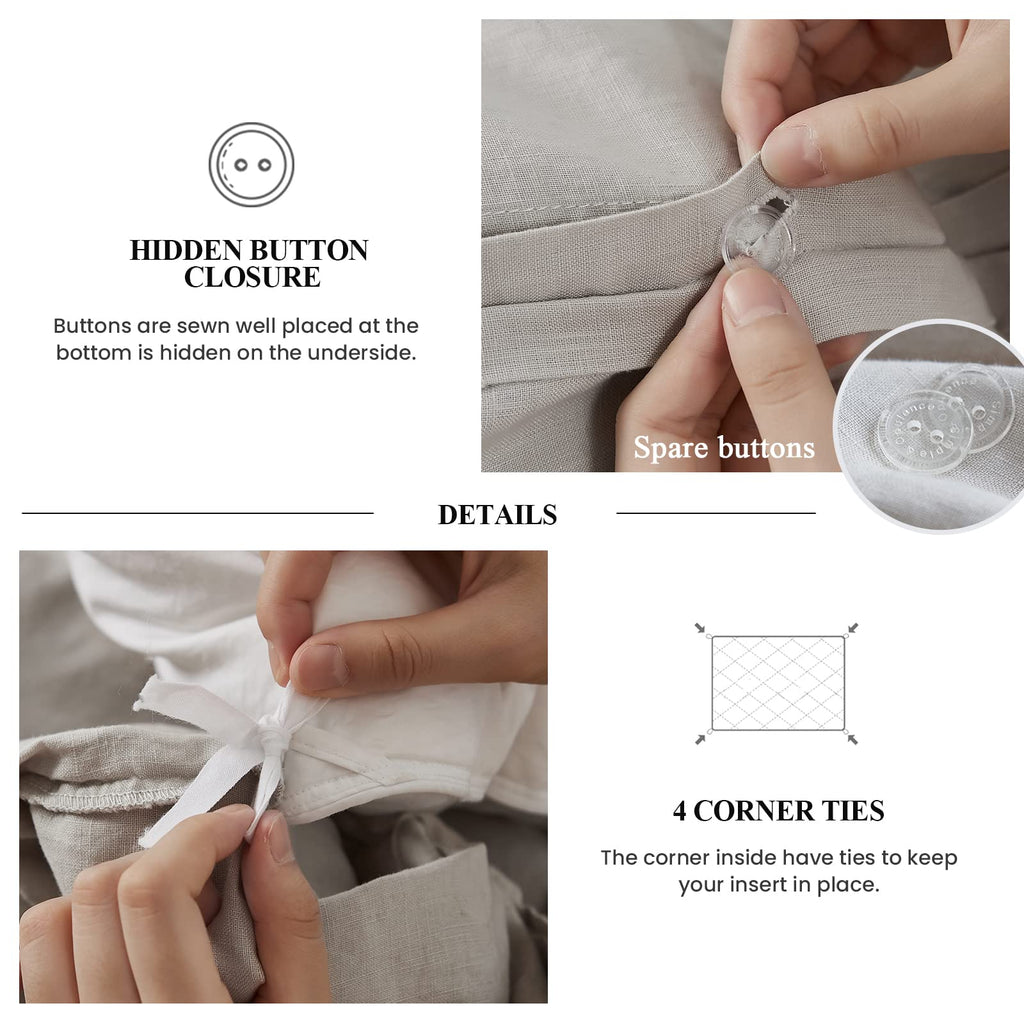 100% Linen Duvet Cover Set (68''x86'') Frill Floral Flax, Shabby Chic Ruffle Edge Lace Insert Decoration, 2