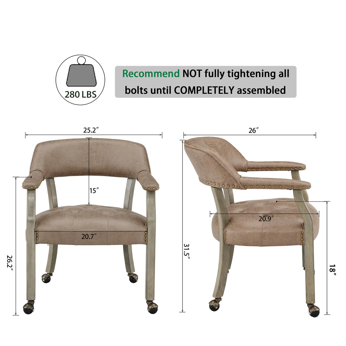 Large with Casters and Arms, Rolling with Wheels, Solid Wood Boss Caption's Chairs, 26" D x 25.2" W x 31.5" H, Grey