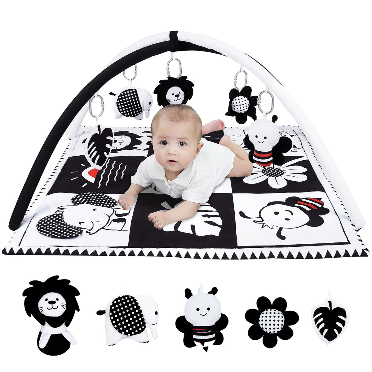 Play Activity Gym Tummy Time Mat for Infant,Baby Gyms & Playmats for Babies 0 to 3 6 9 12 Months with 5 Toys