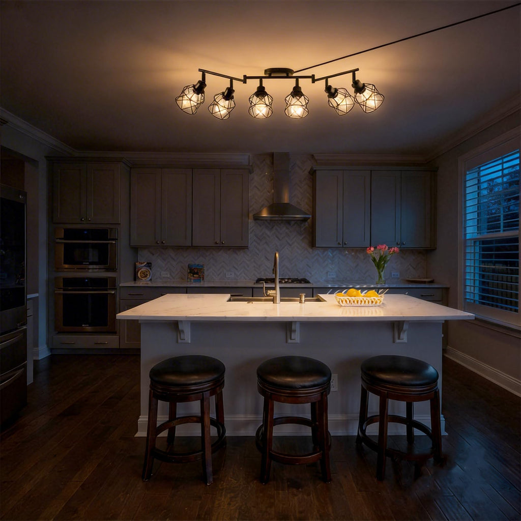 Dimmable Plug in Ceiling Light,Plug in Track Lighting,6 Light Black Industrial Farmhouse Ceiling Light with 16.5'