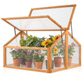 Wood Cold Frame Greenhouse, Portable Raised Flower Planter Protection with Transparent Openable Roof, Small Indoor