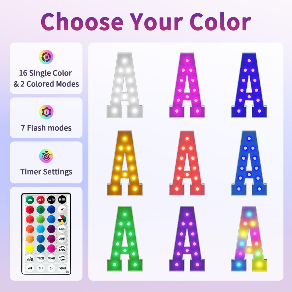 Marquee Letters Colorful, 4ft Light Up Letter M, 18 Colors Changing LED