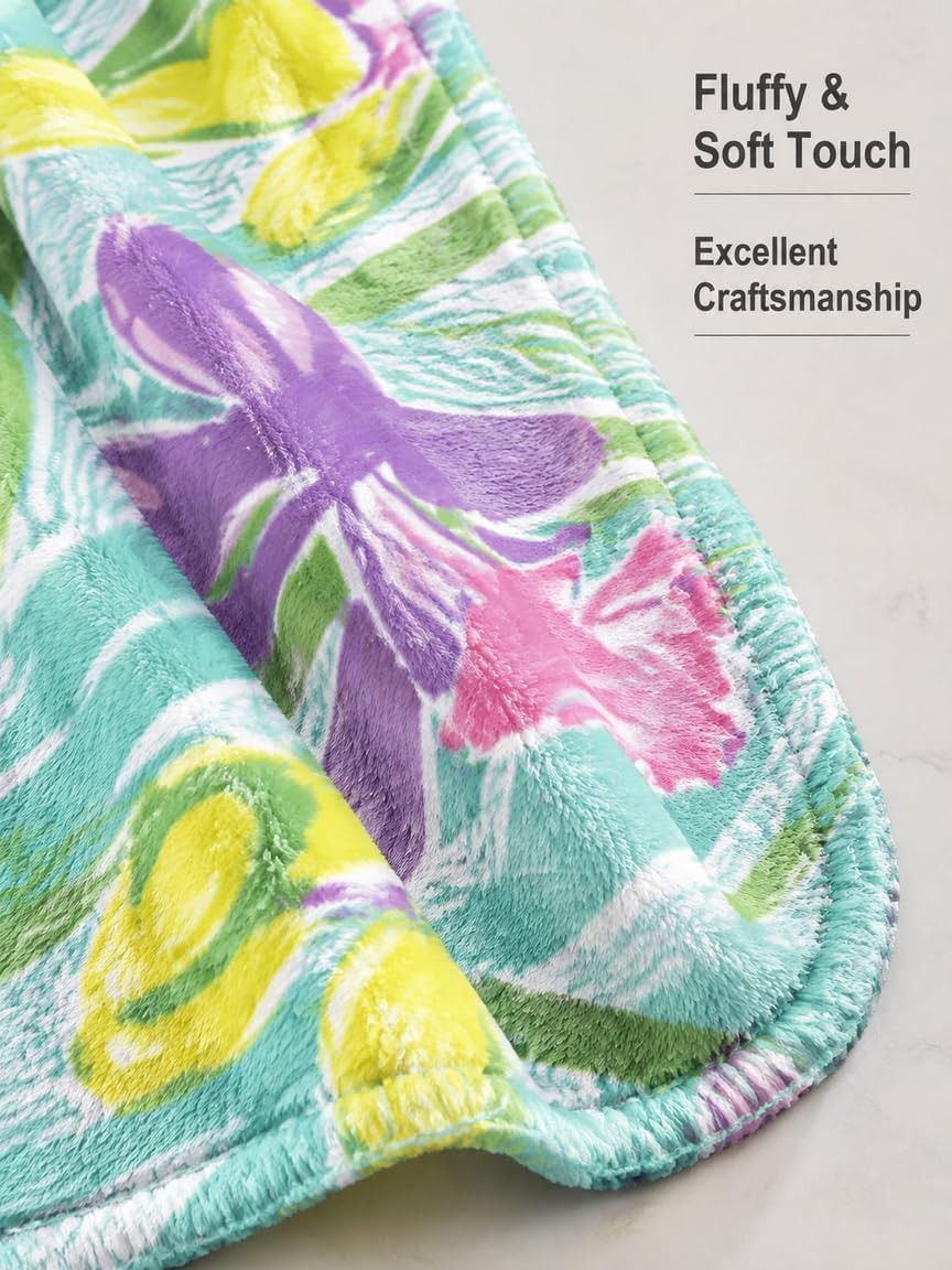 Botanical Floral Leaf Decorative Warm Fleece Throw Blanket, Autumn Bedroom Decor