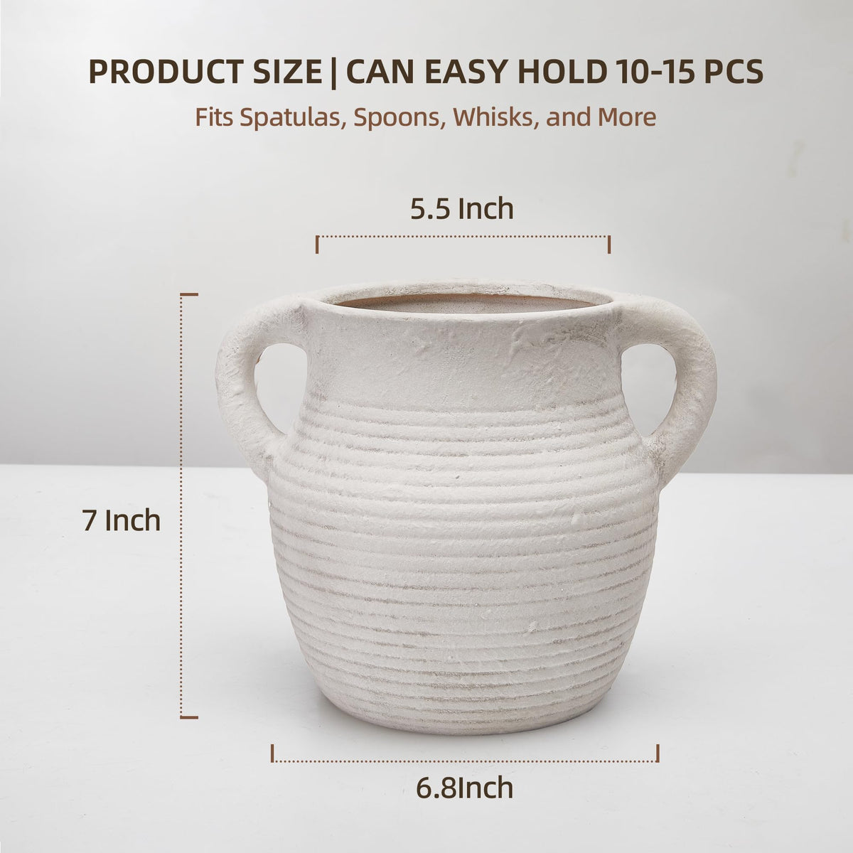 Rustic Utensil Holder Counter - Ceramic Farmhouse Cooking Utensil Crock & Organizer for Spatula, Spoon - Vintage