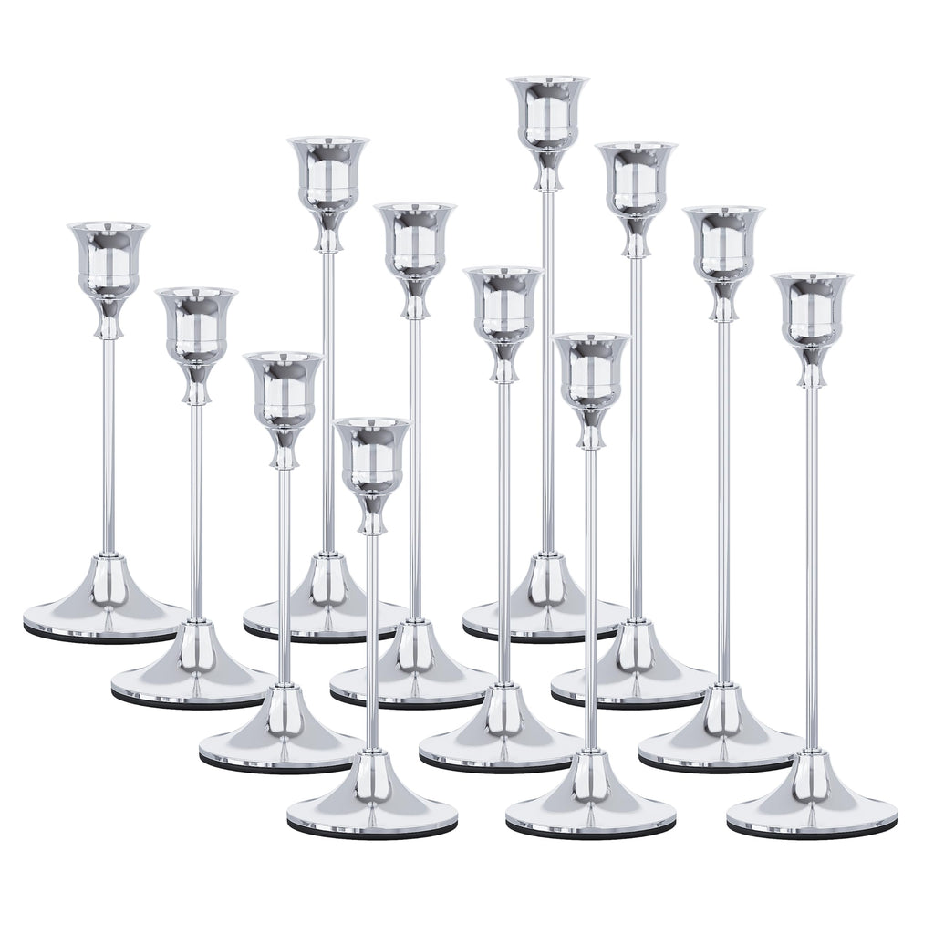 12 Pcs Silver Taper Candle Holder Bulks for Wedding Party Table Decor