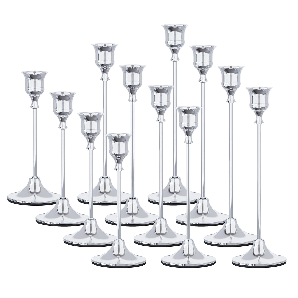 12 Pcs Silver Taper Candle Holder Bulks for Wedding Party Table Decor