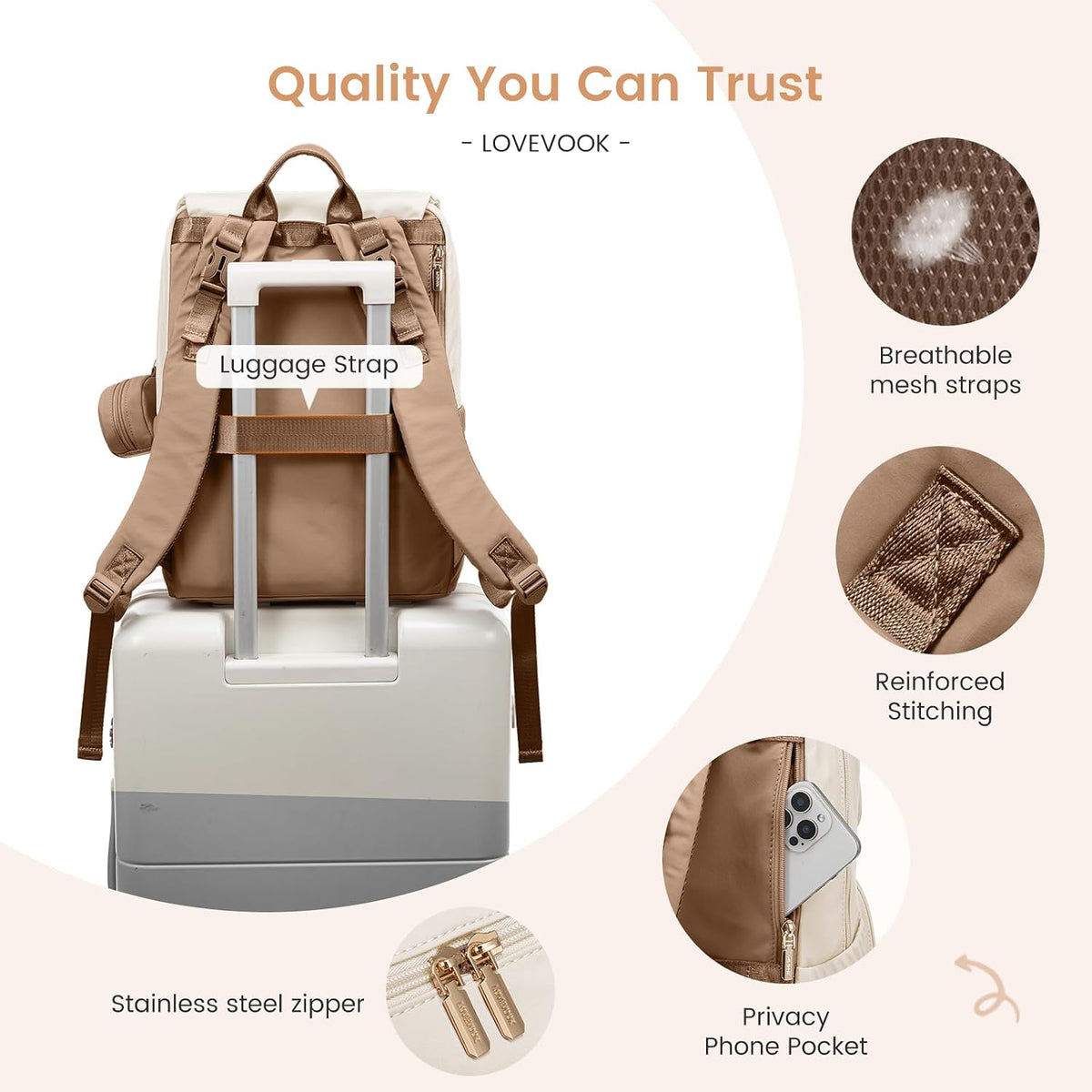 Diaper Bag Backpack, Baby Travel Bags for Boys & Girl, Toddler Waterproof Diaper Bag w/Changing Pad (Beige khaki